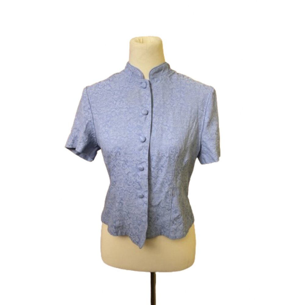 Embossed blue crop chinese-collar top size 10